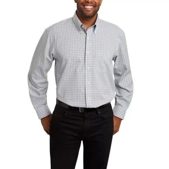 NEW Kirkland Signature Men's 16 Traditional Fit Button down Shirt Green Plaid - Picture 1 of 8